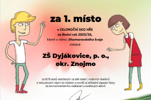 Poděkování za umístění v rámci kraje